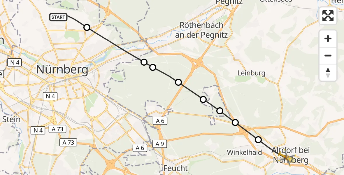 Flugroute Ambulanzhubschrauber Flughafen Nuremberg - Altdorf b.Nürnberg, 12 Oktober 2026, 08:50