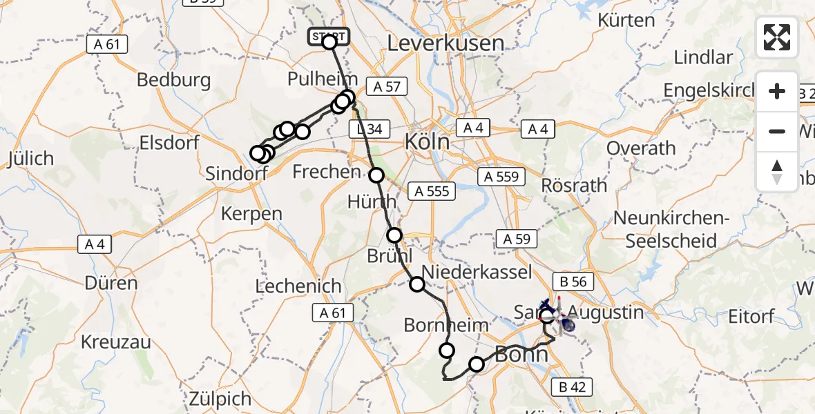 Flugroute Polizeihubschrauber Köln - Sankt Augustin, 12 Oktober 2026, 08:54