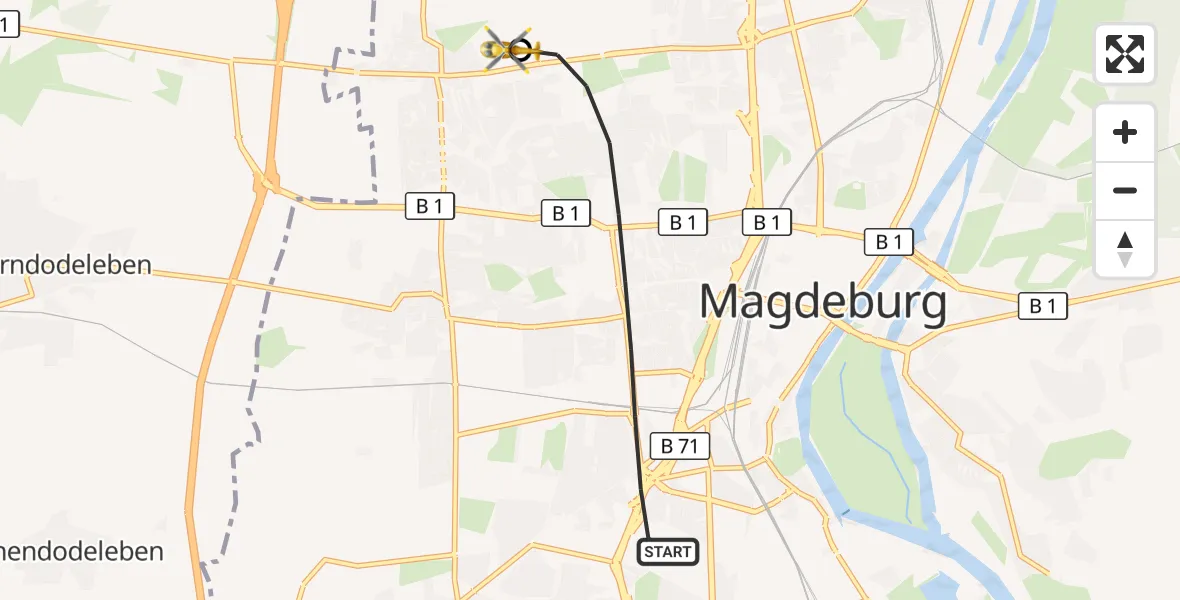 Flugroute Rettungshubschrauber Magdeburg - Magdeburg Hospital, 12 Oktober 2026, 08:54