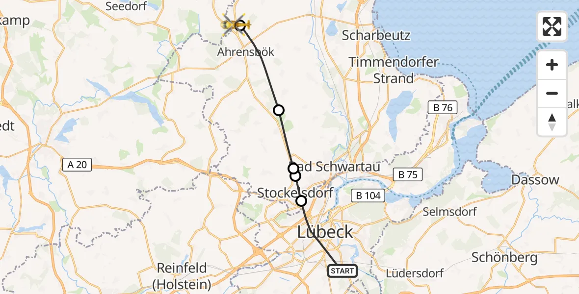 Flugroute Rettungshubschrauber Lübeck - Christoph 12 Luftrettungszentrum, 12 Oktober 2026, 08:57