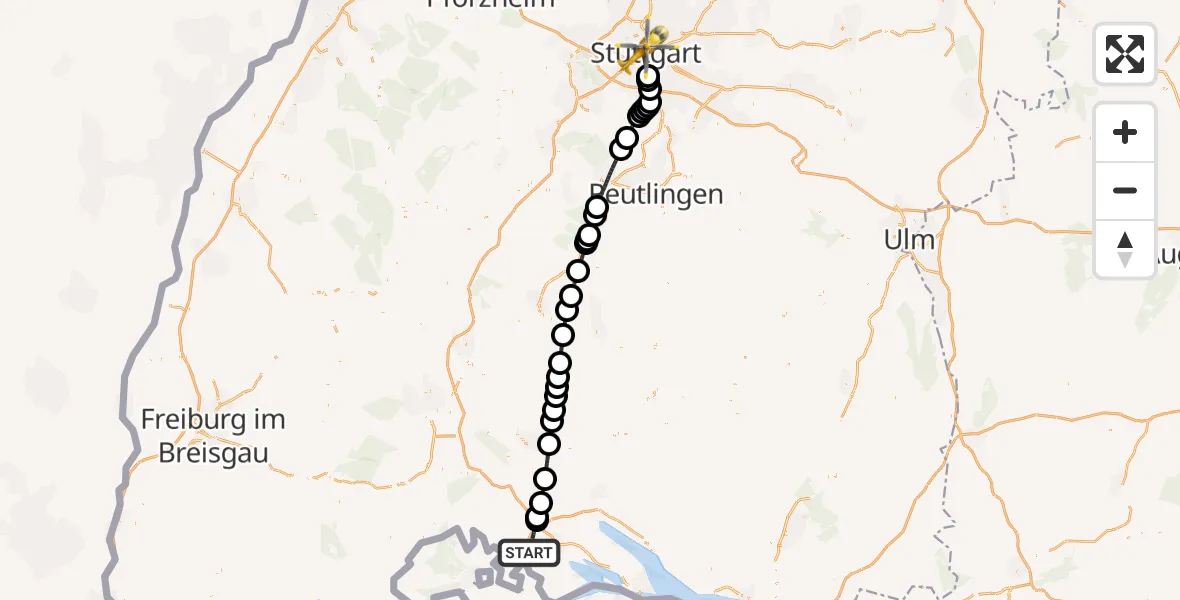 Flugroute Ambulanzhubschrauber Singen (Hohentwiel) - Stuttgart, 12 Oktober 2026, 09:09