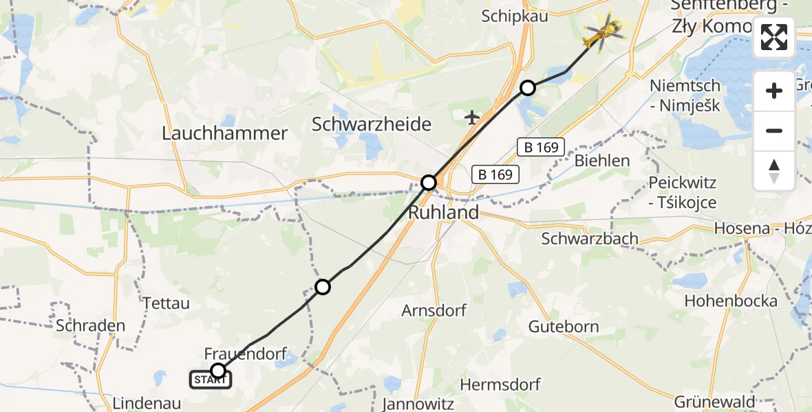 Flugroute Rettungshubschrauber Lindenau - Schipkau, 12 Oktober 2026, 09:09