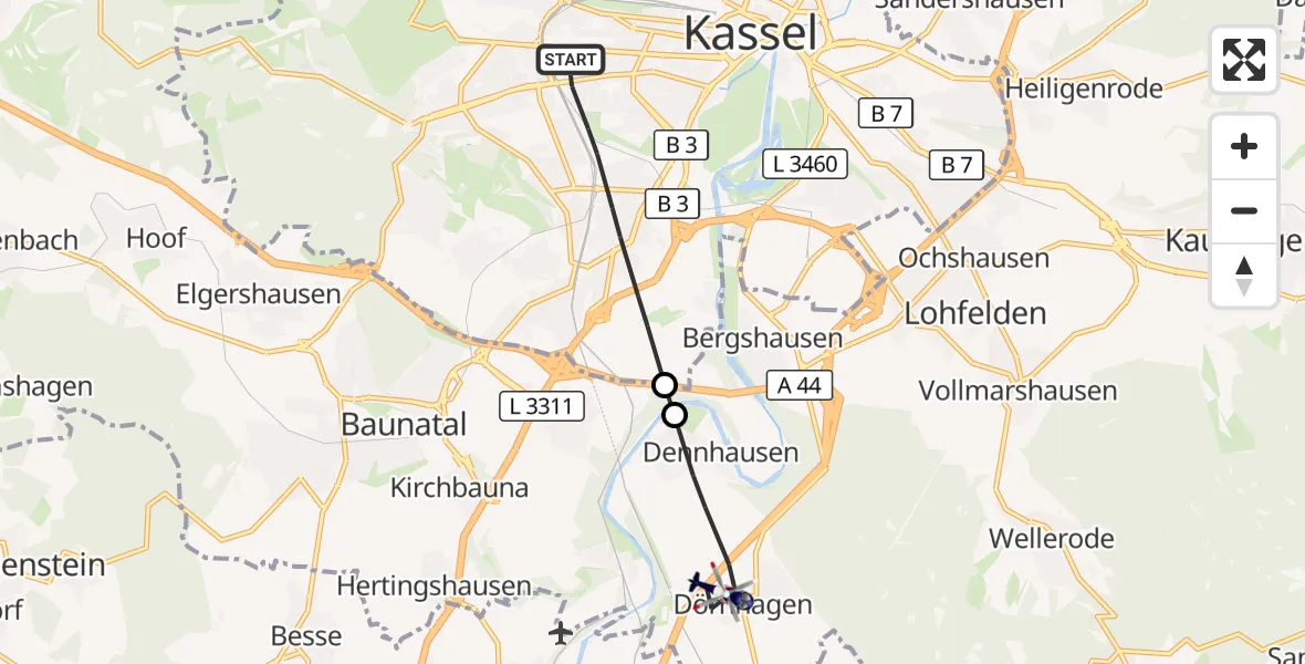Flugroute Polizeihubschrauber Kassel - Fuldabrück, 12 Oktober 2026, 09:09