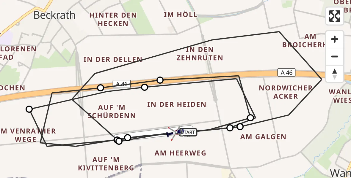 Flugroute Polizeihubschrauber Wanlo Segelfluggelände - Wanlo Segelfluggelände, 12 Oktober 2026, 09:16