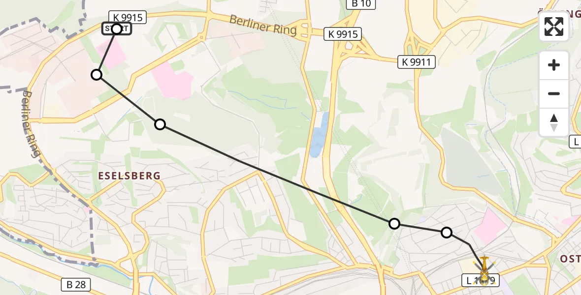 Flugroute Rettungshubschrauber Ulm Military Hospital Emergency - Ulm, 12 Oktober 2026, 09:22