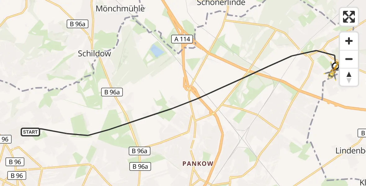Flugroute Rettungshubschrauber Berlin - Helios Clinic Berlin-Buch, 12 Oktober 2026, 09:24