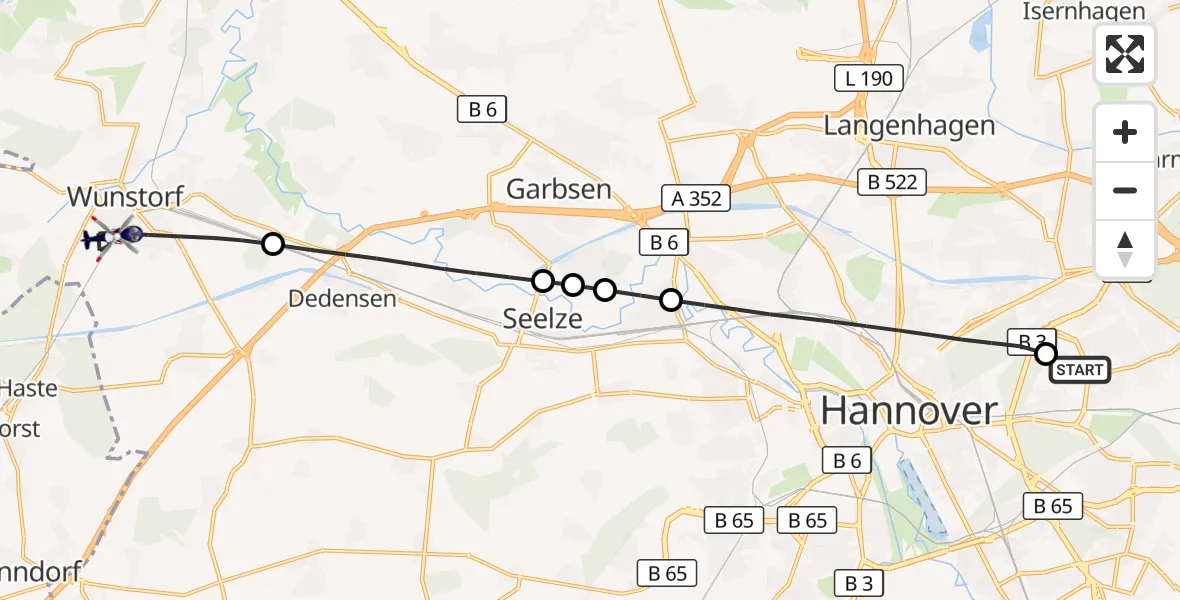 Flugroute Polizeihubschrauber Hannover Luftrettung Hubschrauberlandeplatz (Christoph 4) - Wunstorf, 12 Oktober 2026, 09:28