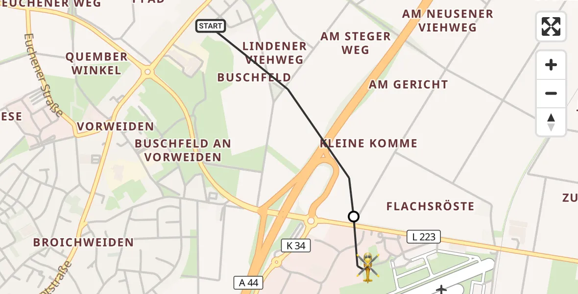 Flugroute Rettungshubschrauber Würselen - Aachen-Merzbrück Flughafen, 12 Oktober 2026, 09:29