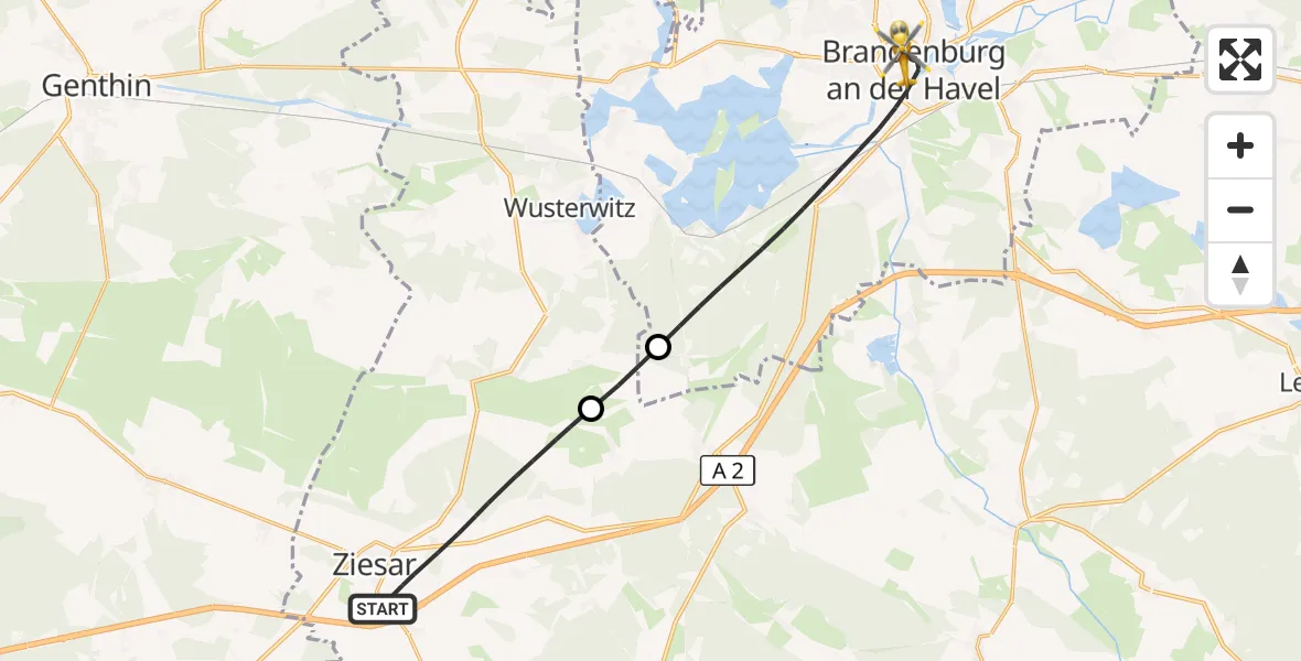 Flugroute Rettungshubschrauber Ziesar - Brandenburg an der Havel, 12 Oktober 2026, 09:30