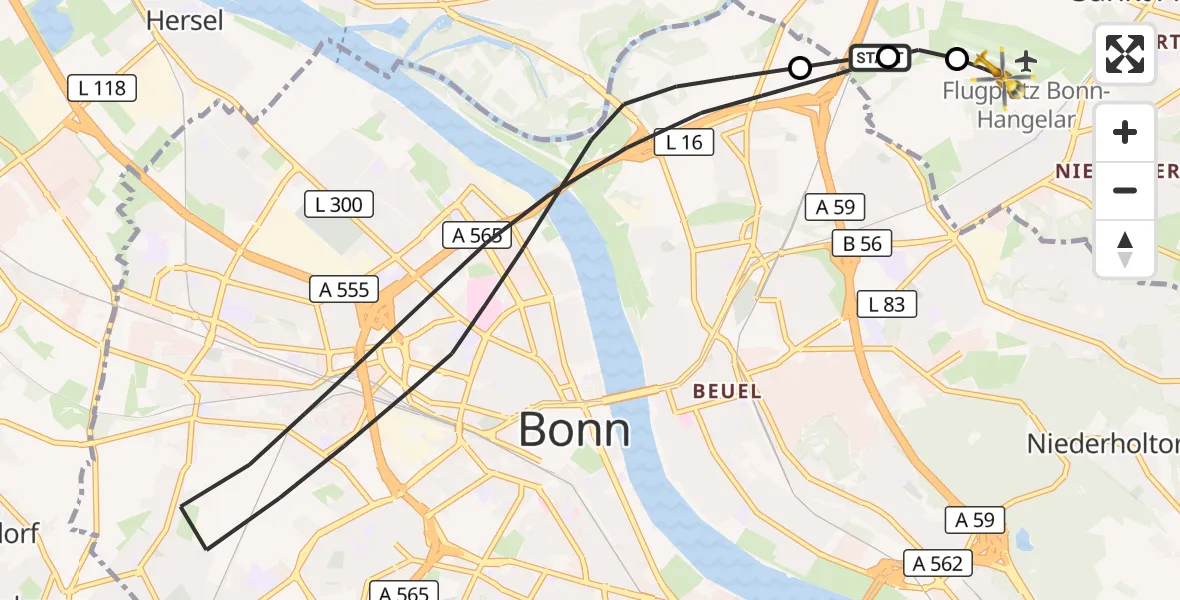 Flugroute Rettungshubschrauber Sankt Augustin - Bonn-Hangelar Flugplatz, 12 Oktober 2026, 09:31