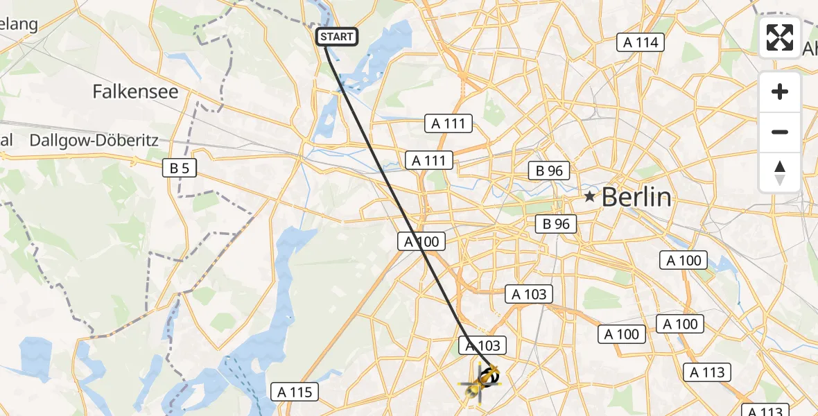 Flugroute Rettungshubschrauber Berlin - Charité Clinic Benjamin Franklin Campus, 12 Oktober 2026, 09:33