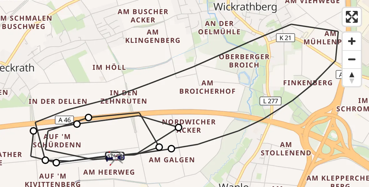 Flugroute Polizeihubschrauber Wanlo Segelfluggelände - Wanlo Segelfluggelände, 12 Oktober 2026, 09:34