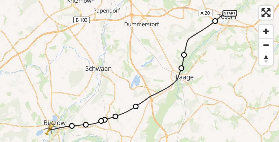 Flugroute Ambulanzhubschrauber Tessin - Bützow, 12 Oktober 2026, 09:34