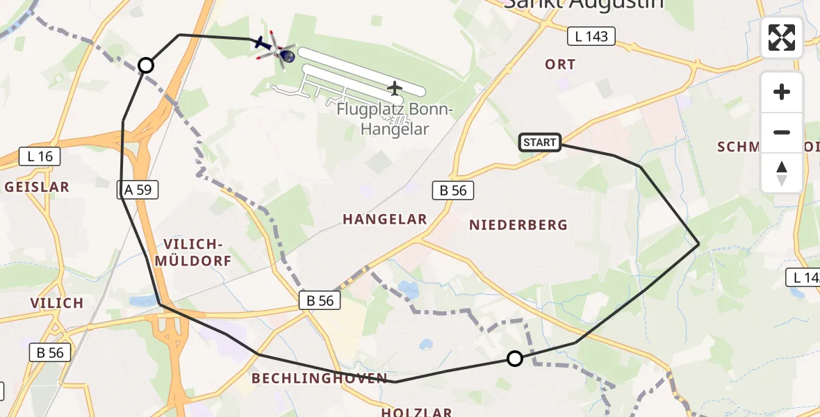 Flugroute Polizeihubschrauber Sankt Augustin - Sankt Augustin, 12 Oktober 2026, 09:34