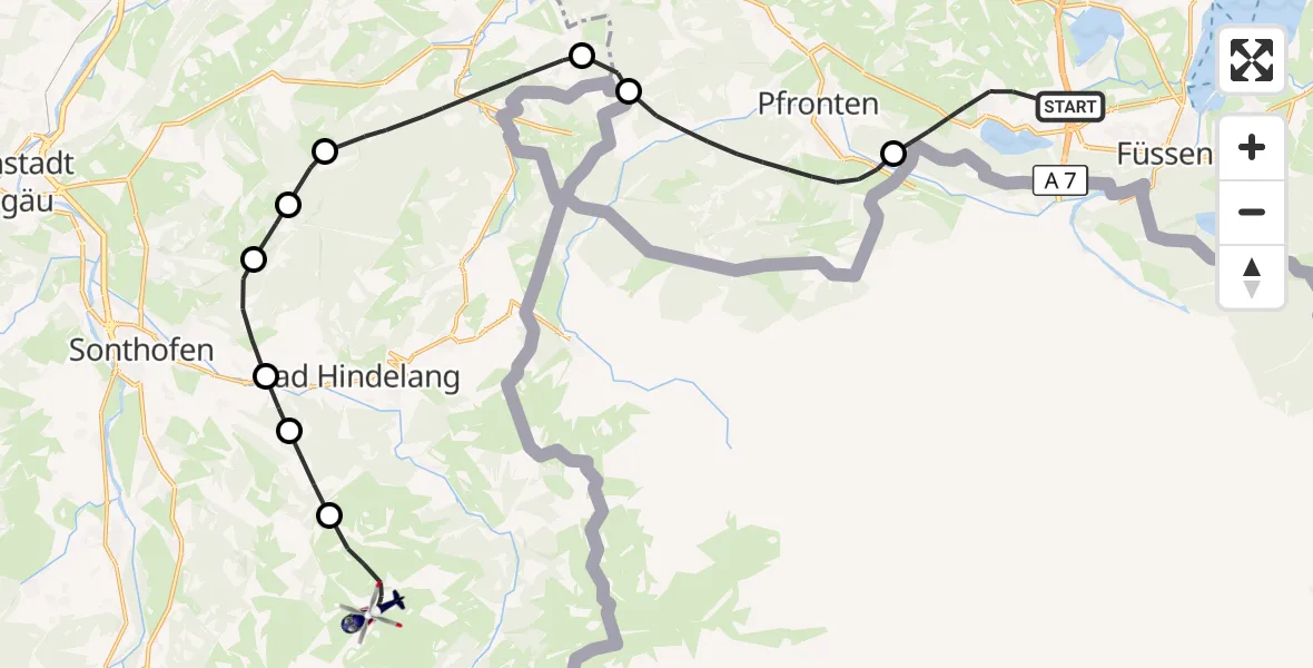 Flugroute Polizeihubschrauber Füssen - Bad Hindelang, 12 Oktober 2026, 09:37