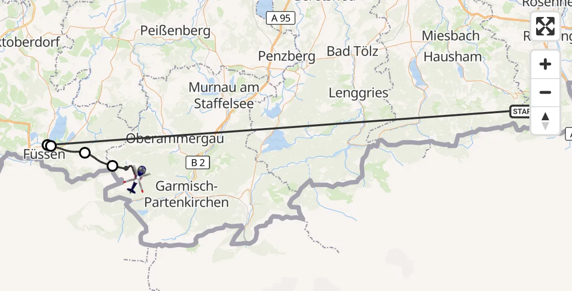 Flugroute Polizeihubschrauber Kiefersfelden - Ettaler Forst, 12 Oktober 2026, 09:37