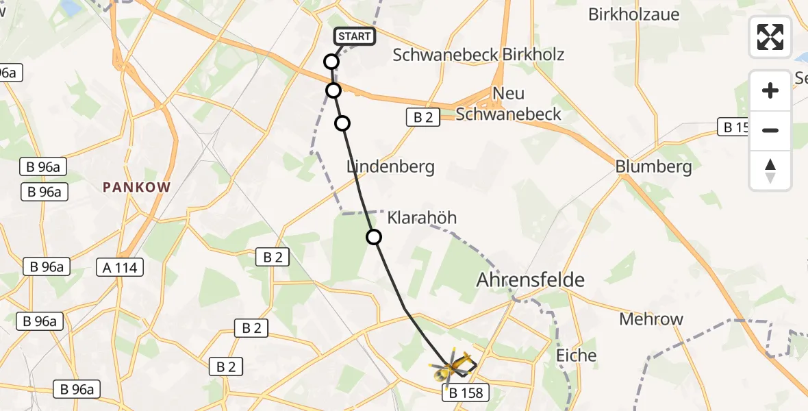 Flugroute Rettungshubschrauber Helios Clinic Berlin-Buch - Berlin, 12 Oktober 2026, 09:47