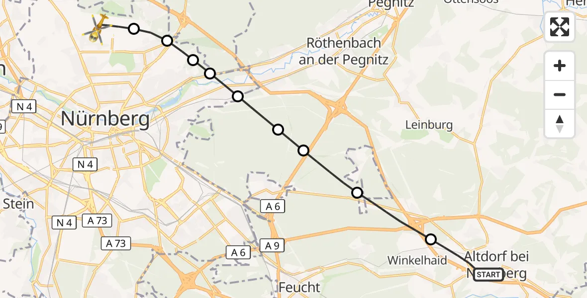 Flugroute Ambulanzhubschrauber Altdorf b.Nürnberg - Flughafen Nuremberg, 12 Oktober 2026, 09:49