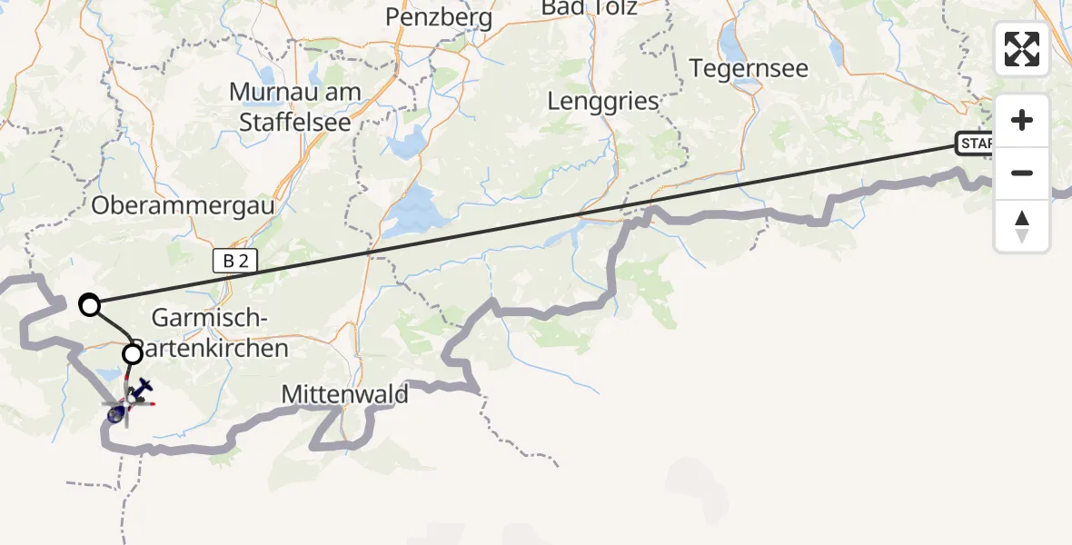 Flugroute Polizeihubschrauber Kiefersfelden - Grainau, 12 Oktober 2026, 09:56