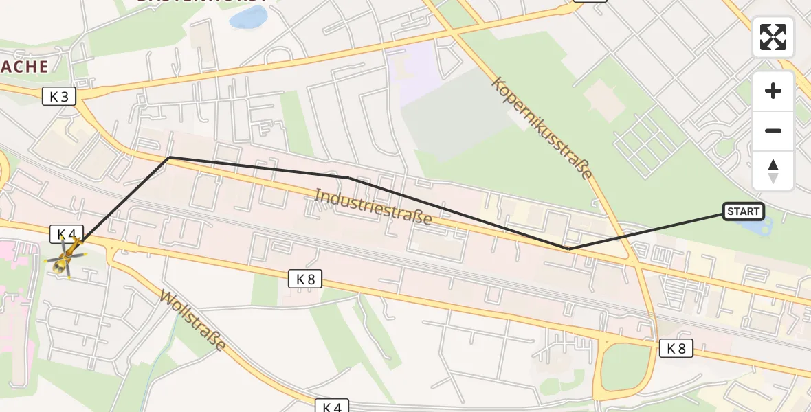 Flugroute Rettungshubschrauber Ludwigshafen am Rhein - Ludwigshafen Accident Hospital, 12 Oktober 2026, 09:57