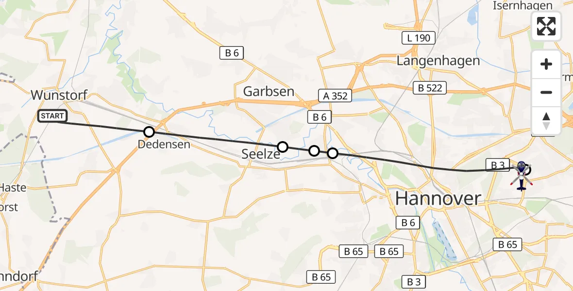 Flugroute Polizeihubschrauber Wunstorf - Hannover Luftrettung Hubschrauberlandeplatz (Christoph 4), 12 Oktober 2026, 10:01