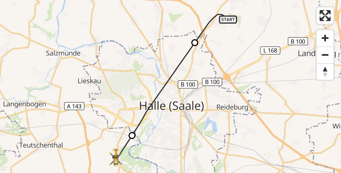 Flugroute Rettungshubschrauber Landsberg - Teutschenthal, 12 Oktober 2026, 10:01