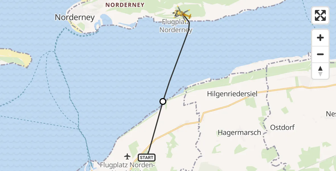 Flugroute Ambulanzhubschrauber Norden - Noordzee, 12 Oktober 2026, 10:14