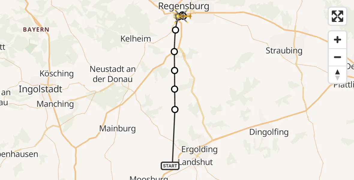 Flugroute Rettungshubschrauber Bruckberg - DRF Air Rescue Station Regensburg / Regensburg University Hospital, 12 Oktober 2026, 10:16