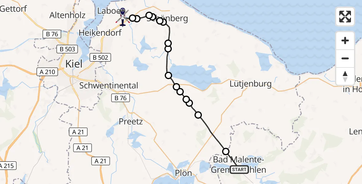 Flugroute Polizeihubschrauber Malente - Brodersdorf, 12 Oktober 2026, 10:22