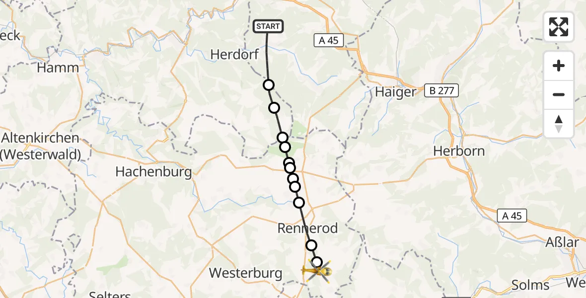 Flugroute Rettungshubschrauber Neunkirchen - Hüblingen, 12 Oktober 2026, 10:22