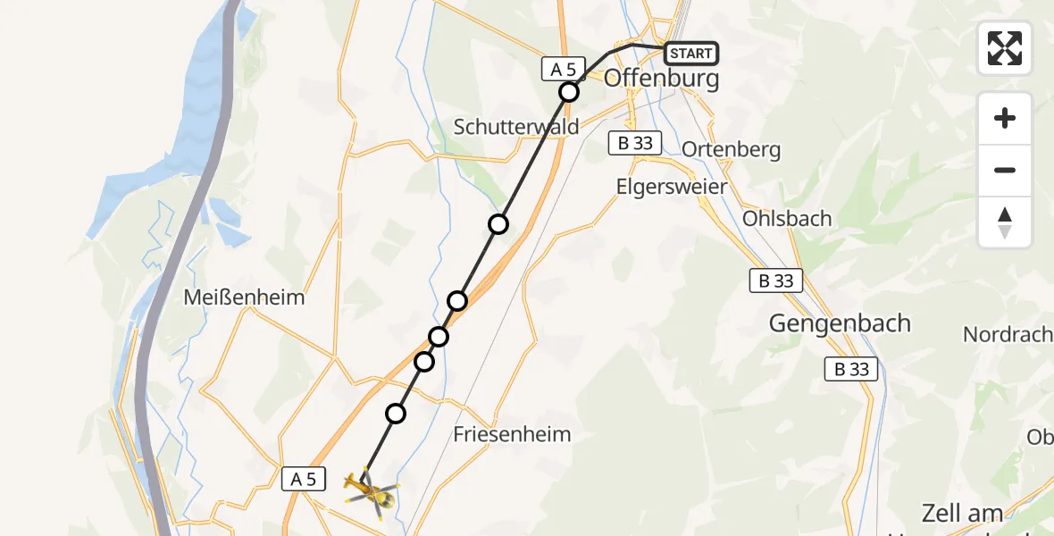 Flugroute Rettungshubschrauber Offenburg - Lahr Flughafen, 12 Oktober 2026, 10:28
