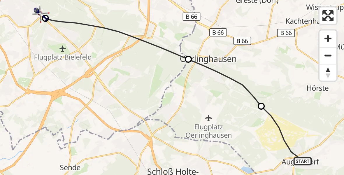 Flugroute Polizeihubschrauber Augustdorf - Luftrettungszentrum Bielefeld, 12 Oktober 2026, 10:29