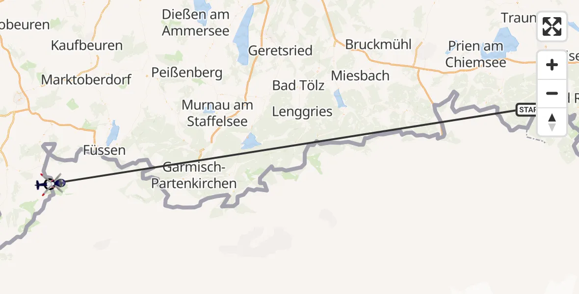 Flugroute Polizeihubschrauber Ruhpolding - Bad Hindelang, 12 Oktober 2026, 10:35