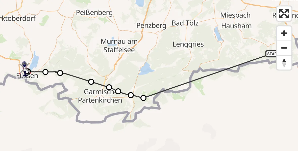 Flugroute Polizeihubschrauber Kiefersfelden - Füssen, 12 Oktober 2026, 10:35