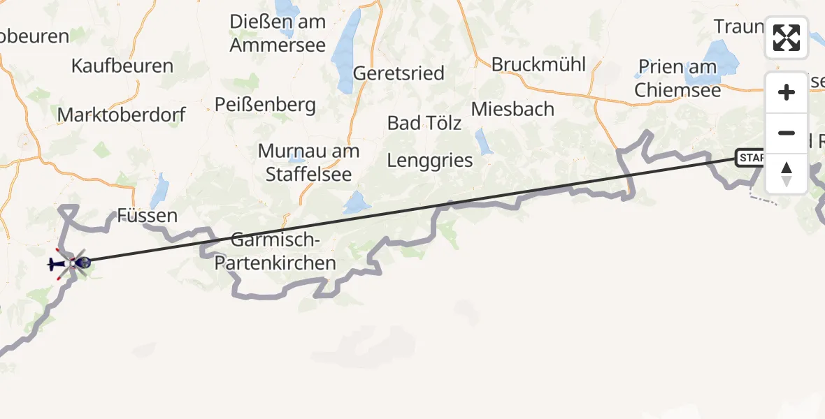 Flugroute Polizeihubschrauber Ruhpolding - Bad Hindelang, 12 Oktober 2026, 10:39
