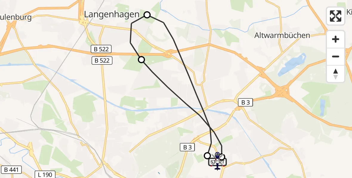 Flugroute Polizeihubschrauber Hannover Luftrettung Hubschrauberlandeplatz (Christoph 4) - Hannover Luftrettung Hubschrauberlandeplatz (Christoph 4), 12 Oktober 2026, 10:41