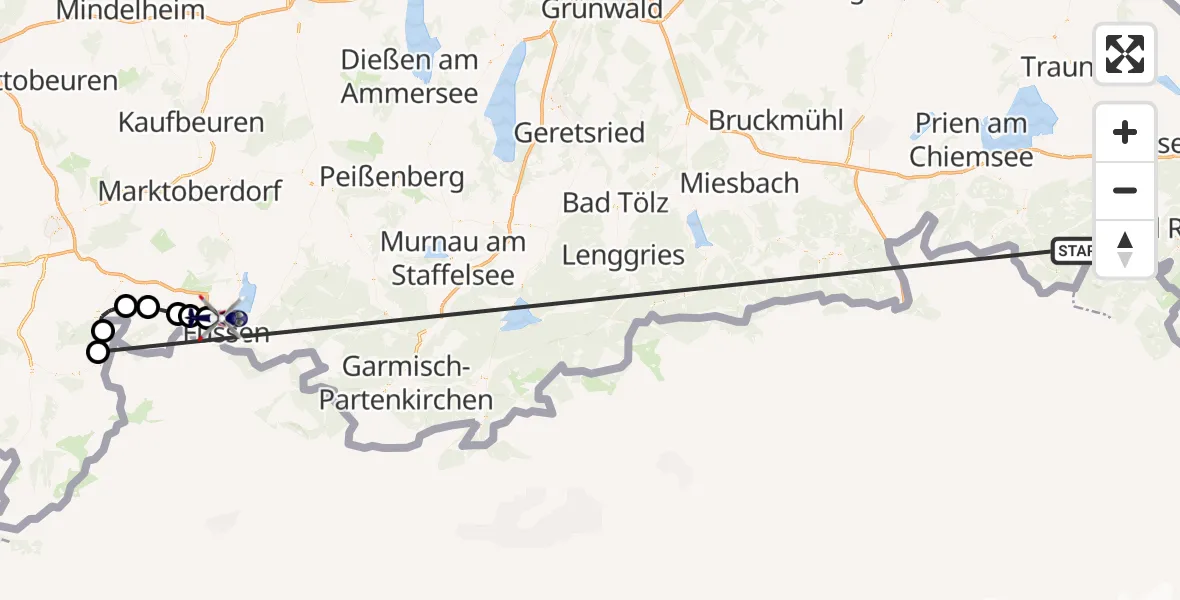 Flugroute Polizeihubschrauber Ruhpolding - Füssen, 12 Oktober 2026, 10:43