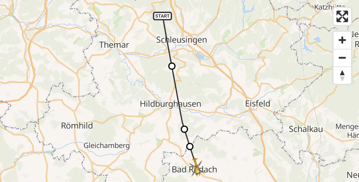 Flugroute Rettungshubschrauber Schleusingen - Bad Rodach, 12 Oktober 2026, 10:46