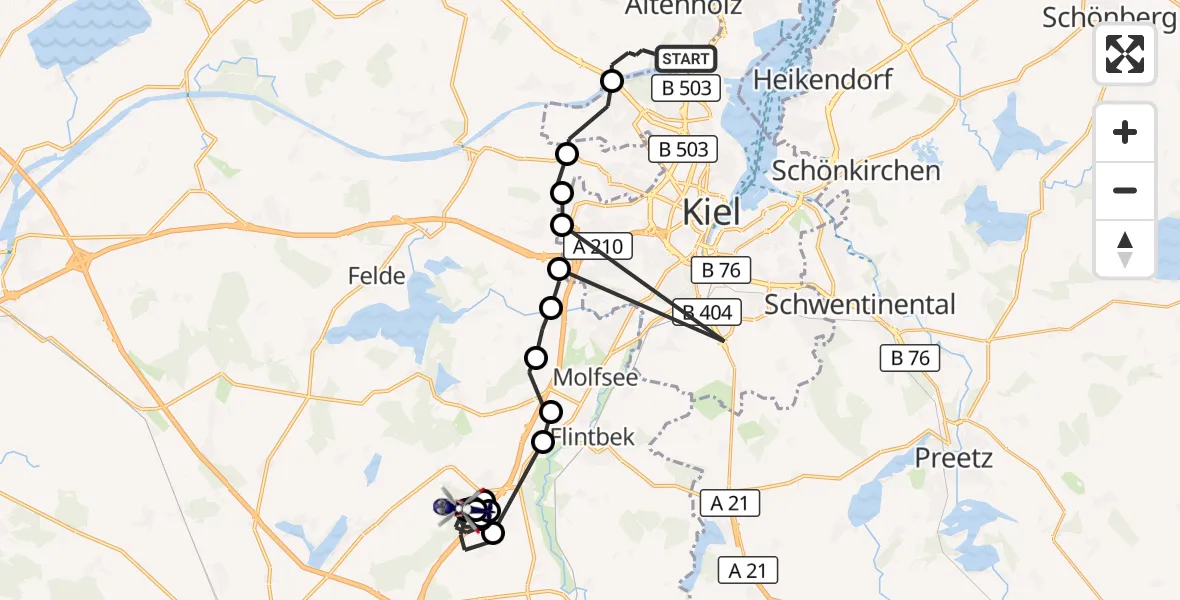 Flugroute Polizeihubschrauber Altenholz - Sören, 12 Oktober 2026, 10:49