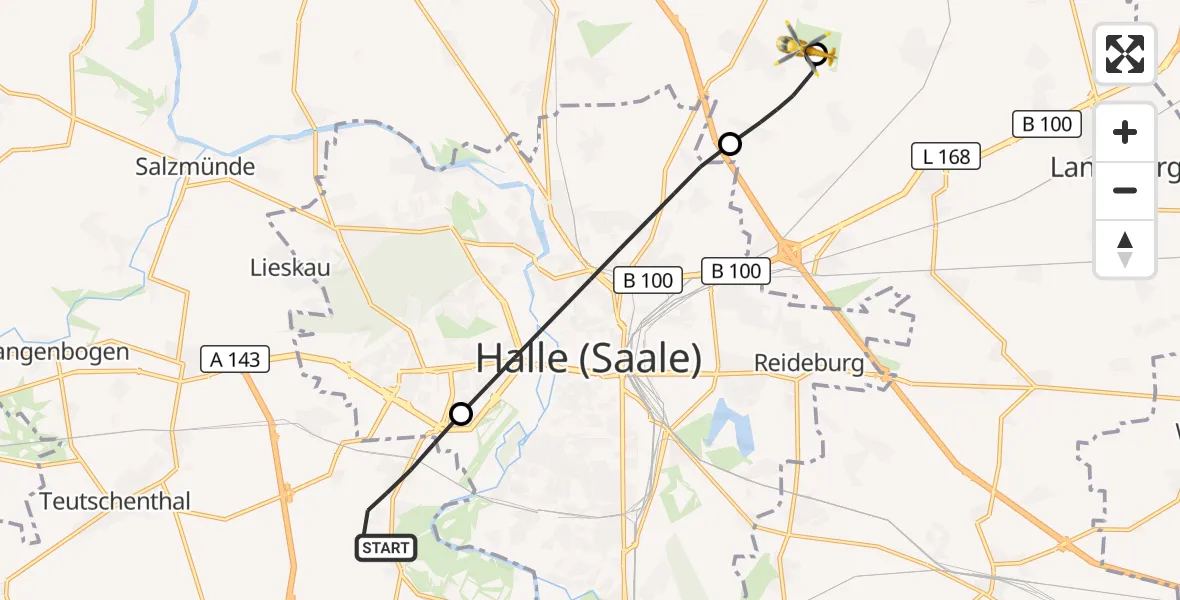 Flugroute Rettungshubschrauber Teutschenthal - Halle-Oppin Flugplatz, 12 Oktober 2026, 10:50