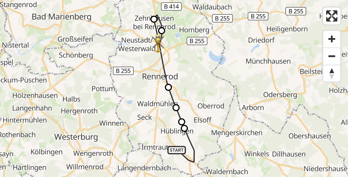 Flugroute Rettungshubschrauber Neunkirchen - Rennerod, 12 Oktober 2026, 10:50