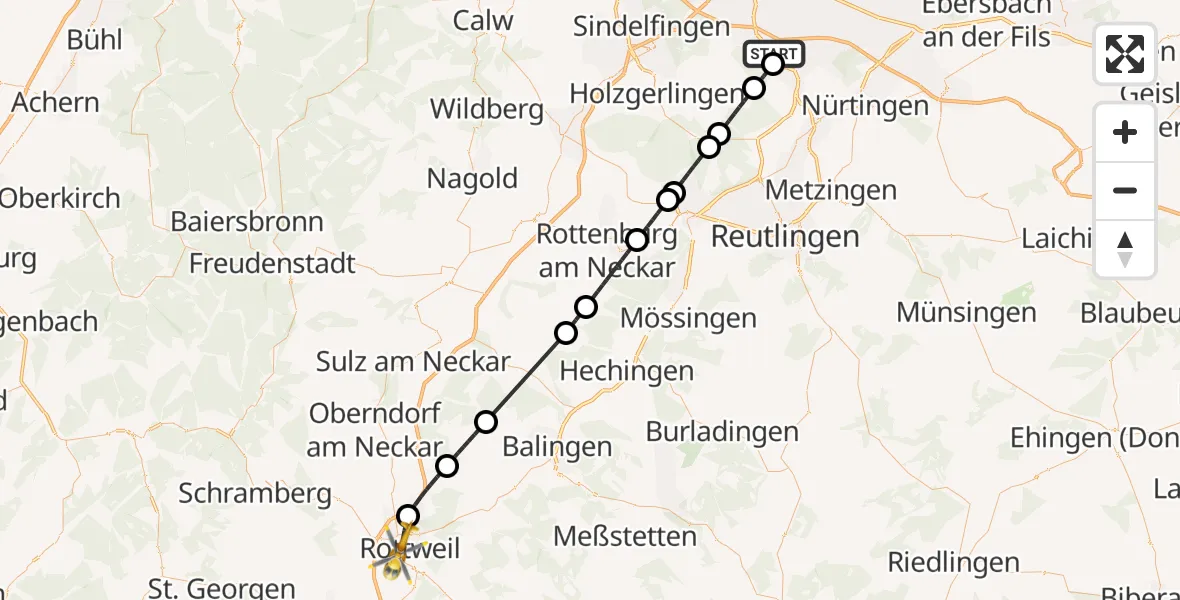 Flugroute Ambulanzhubschrauber Flughafen Stuttgart - Rottweil, 12 Oktober 2026, 10:54