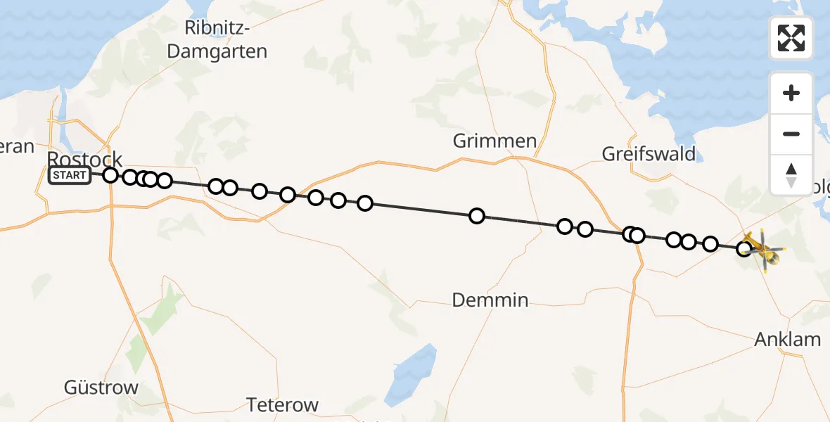 Flugroute Rettungshubschrauber Rostock - Karlsburg, 12 Oktober 2026, 10:55