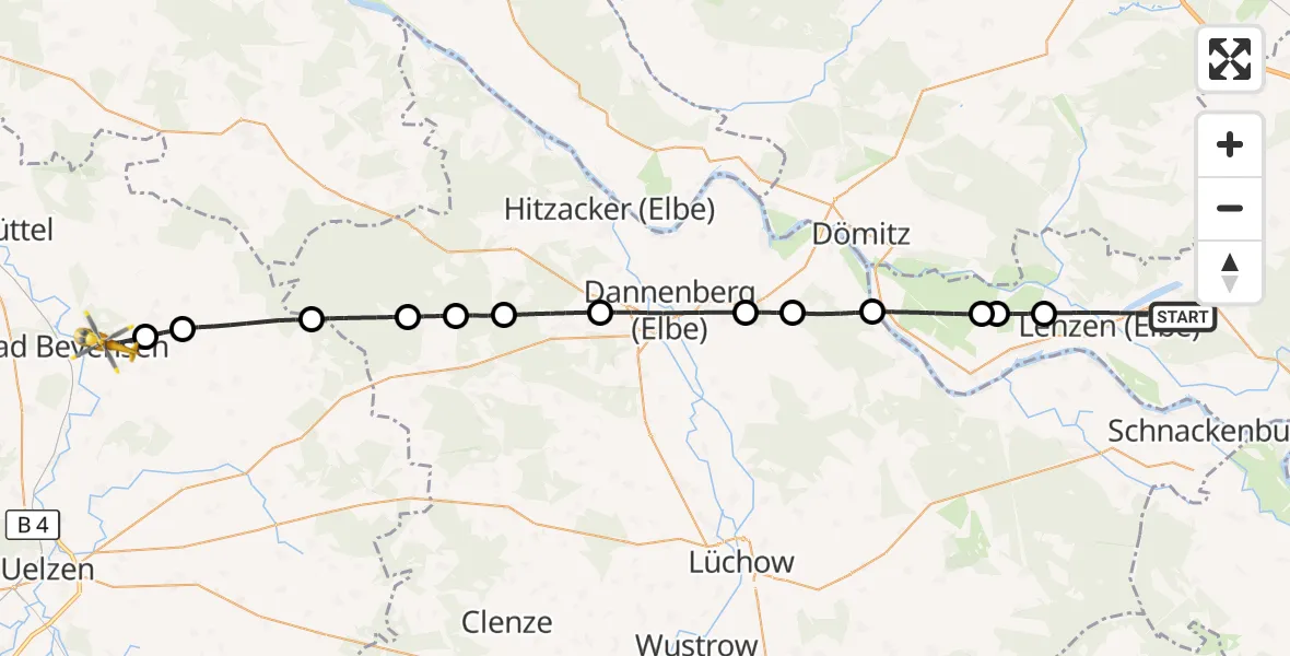 Flugroute Rettungshubschrauber Lenzen (Elbe) - Bad Bevensen, 12 Oktober 2026, 11:15