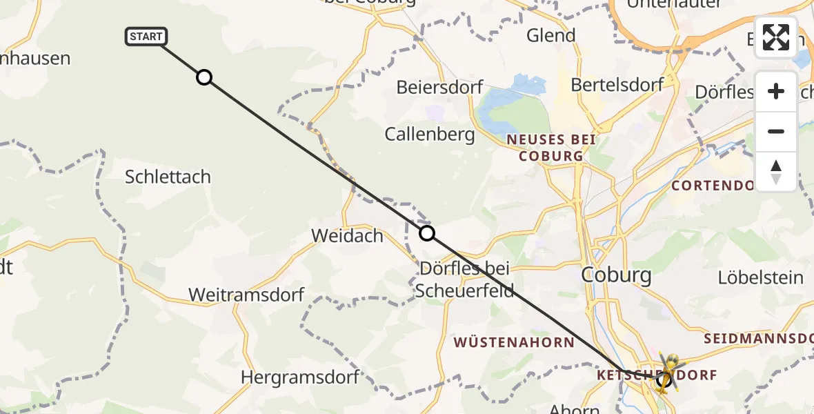 Flugroute Rettungshubschrauber Bad Rodach - Regiomed Hospital Coburg Hubschrauberlandeplatz, 12 Oktober 2026, 11:18