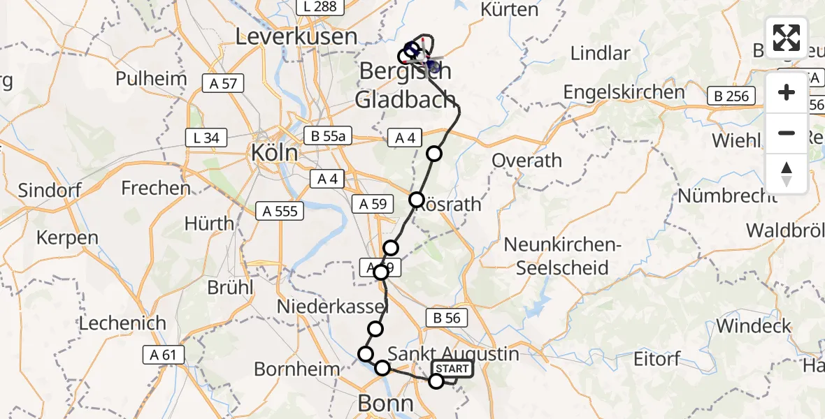 Flugroute Polizeihubschrauber Sankt Augustin - Bergisch Gladbach, 12 Oktober 2026, 11:43
