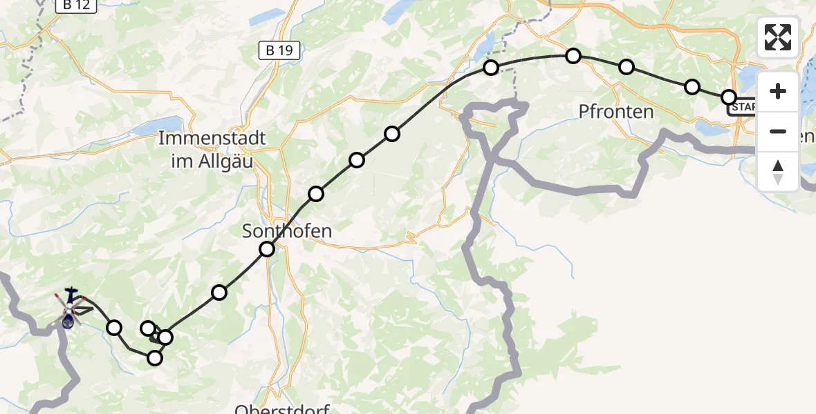 Flugroute Polizeihubschrauber Füssen - Balderschwang, 12 Oktober 2026, 11:49