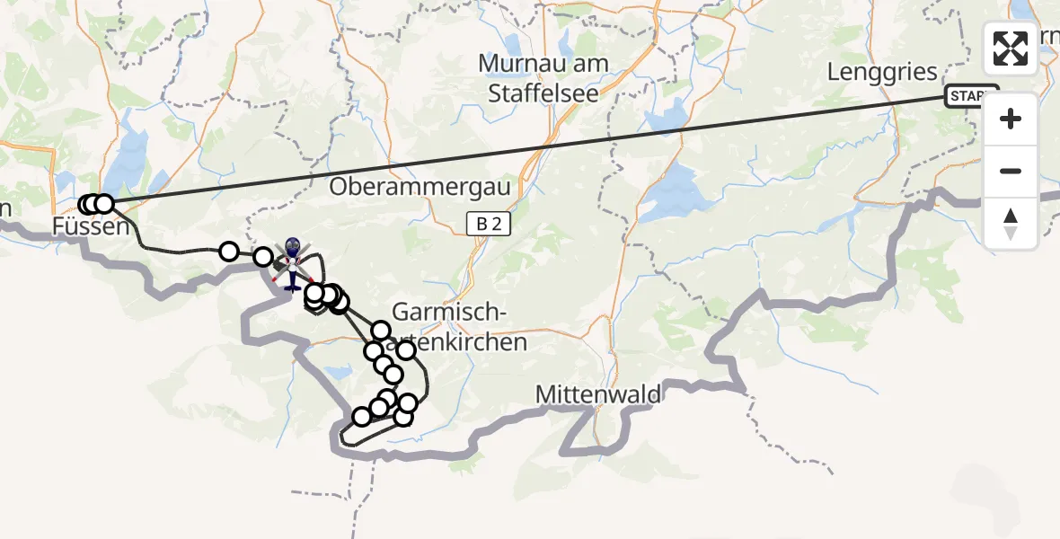 Flugroute Polizeihubschrauber Kreuth - Ettaler Forst, 12 Oktober 2026, 11:50