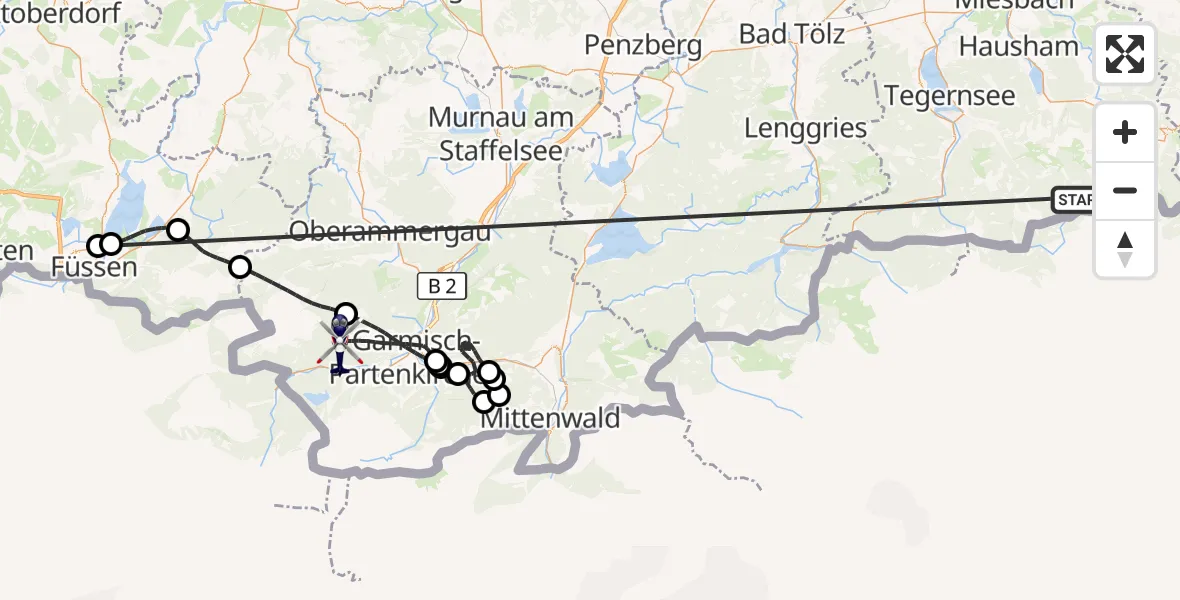Flugroute Polizeihubschrauber Schliersee - Garmisch-Partenkirchen, 12 Oktober 2026, 11:50