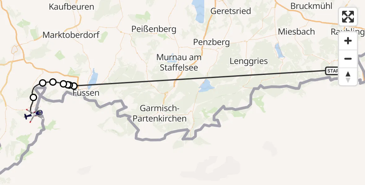 Flugroute Polizeihubschrauber Kiefersfelden - Bad Hindelang, 12 Oktober 2026, 11:50